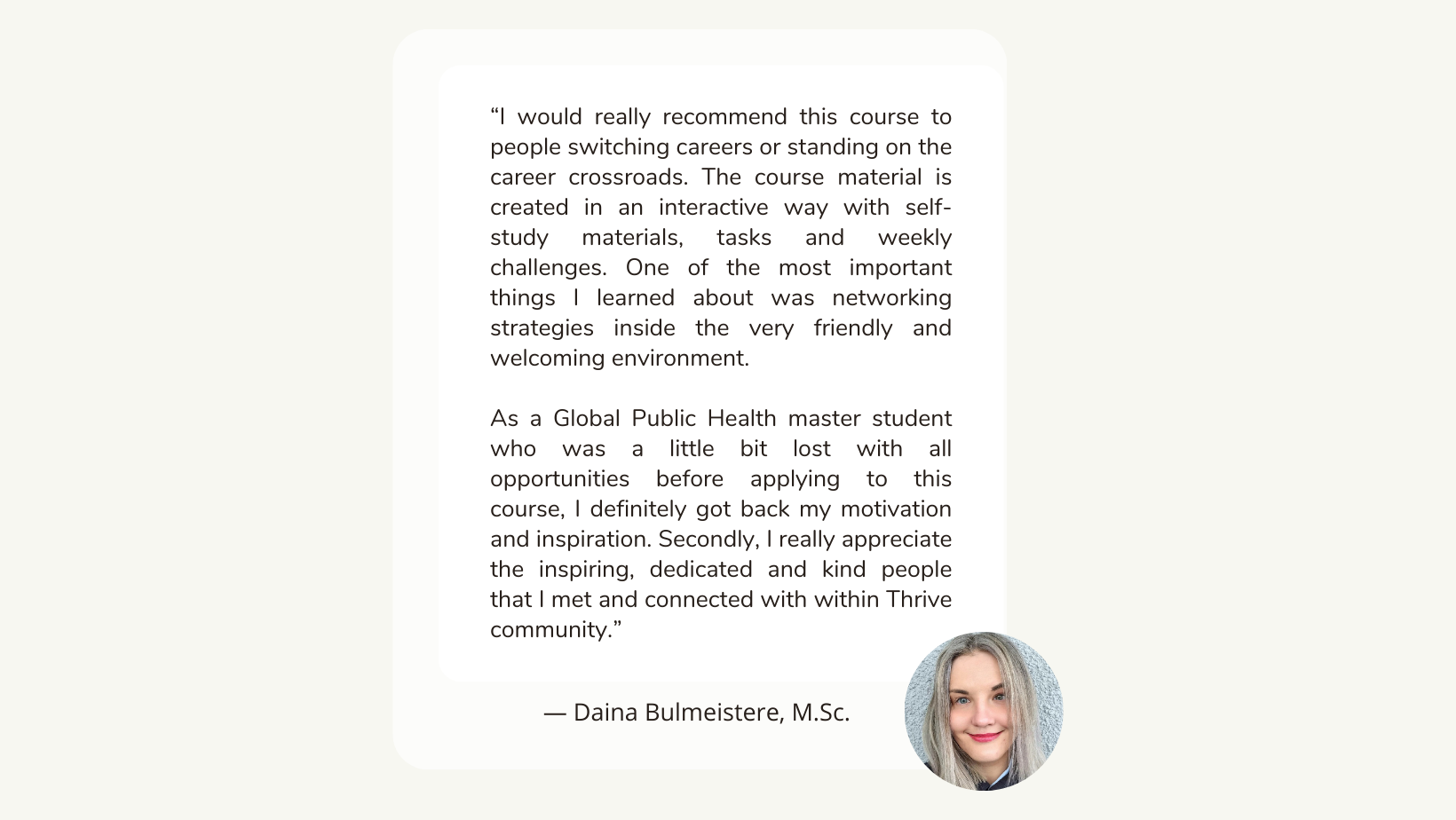 Testimonial Thrive course 5